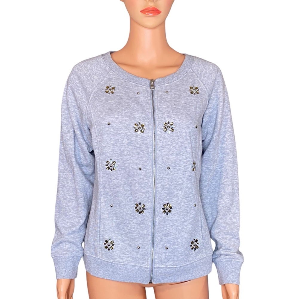 Ruby RD Light Blue Embellished Zip-Up Sweatshirt